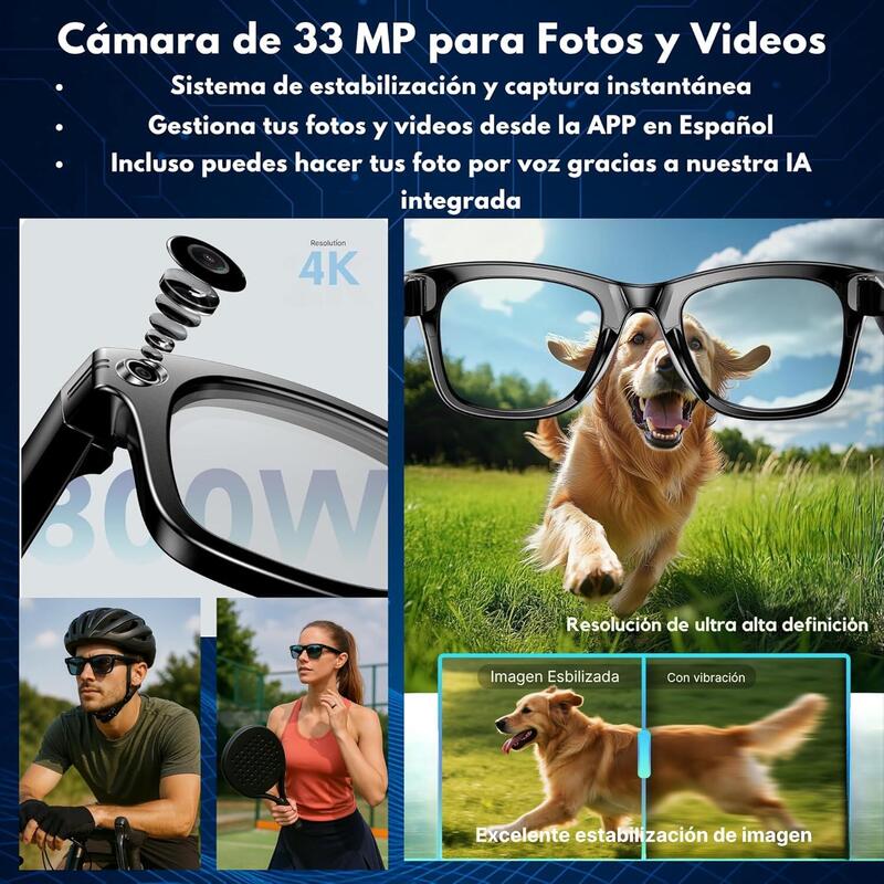 Gafas Inteligentes Smartia Vision Pro Charge - Ia · Cámara 4k · Cancelación De Ruido · Estuche Portátil Con 6 Cargas Extra