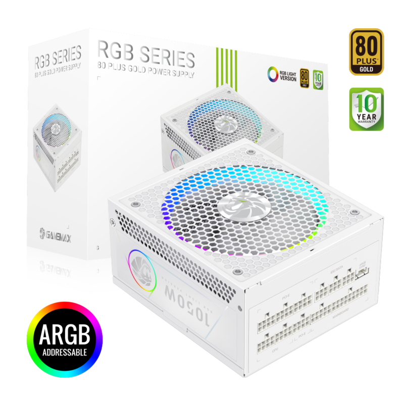Gamemax  Psu  Rgb 1050g Wh  1050w  Gold  Full Modular  White