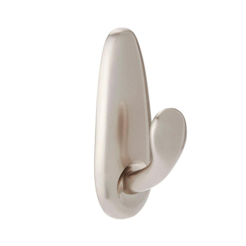 Gancho Metálico, Mediano, Níquel Pulido, 1 Ud + 2 Tiras, Máx 1,3 Kg