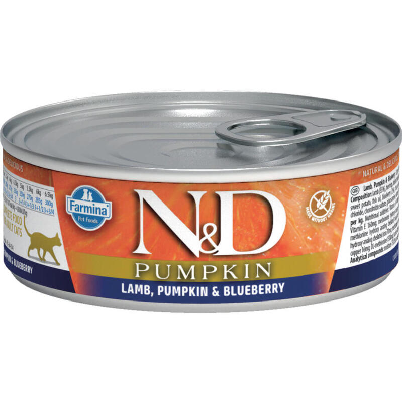 Gato Farmina N&D Cat Lamb & Pumpkin & Blueberry - Comida Húmeda Para Gatos - Lata De 80g