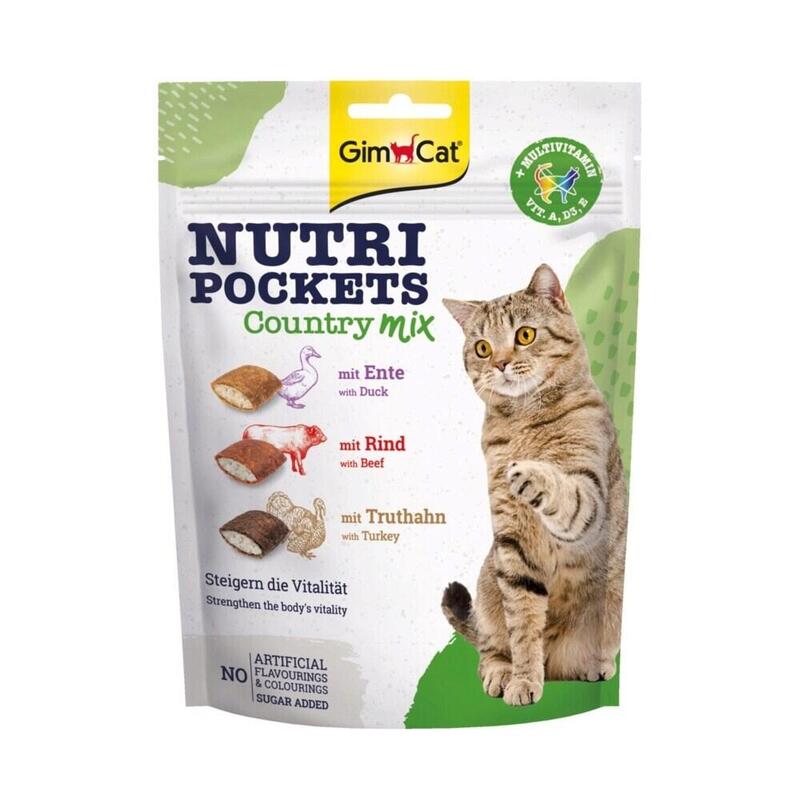 Gimcat Nutri Pockets Mezcla Campesina - Snack Crujiente Para Gatos, Con Relleno Cremoso E Ingredientes Funcionales - 1 Bolsa (1 X 150 G)