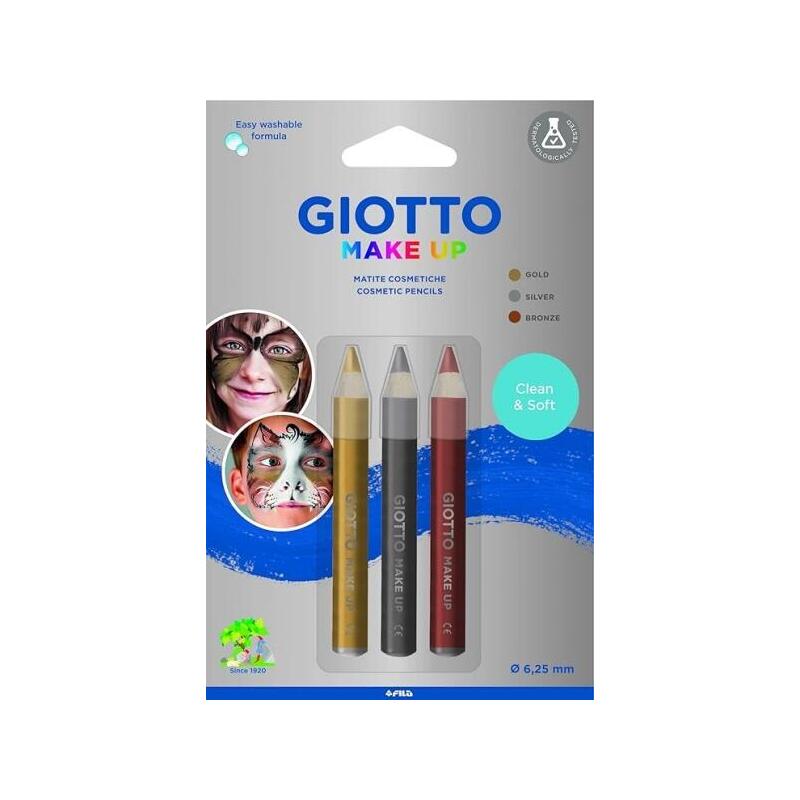 Giotto Make Up Metallic Pack Con 3 Lapices Cosmeticos - Se Lava Con Agua - Dermatologicamente Testado - Colores