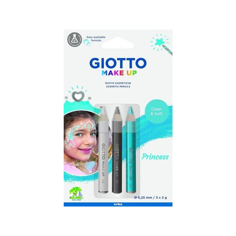 Giotto Make Up Princess Pack Con 3 Lapices Cosmeticos De Tematica Princesa - Se Lava Con Agua - Dermatologicamente