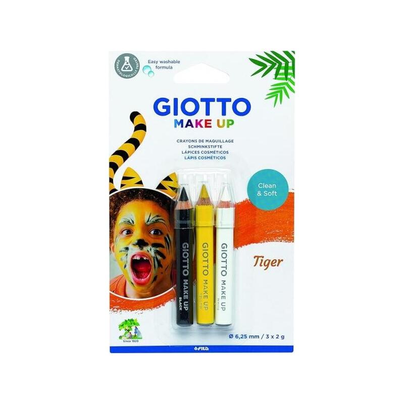 Giotto Make Up Tiger Pack Con 3 Lapices Cosmeticos De Tematica Tigre - Se Lava Con Agua - Dermatologicamente Testado -