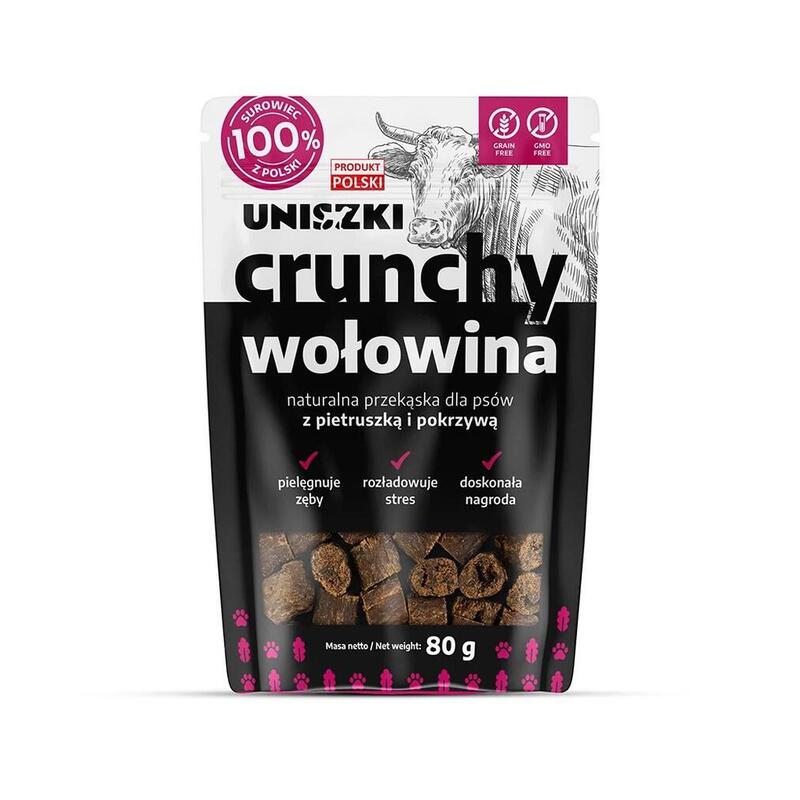 Golosina Para Perros Uniszki Crunchy Ternera Con Perejil Y Ortiga 80g