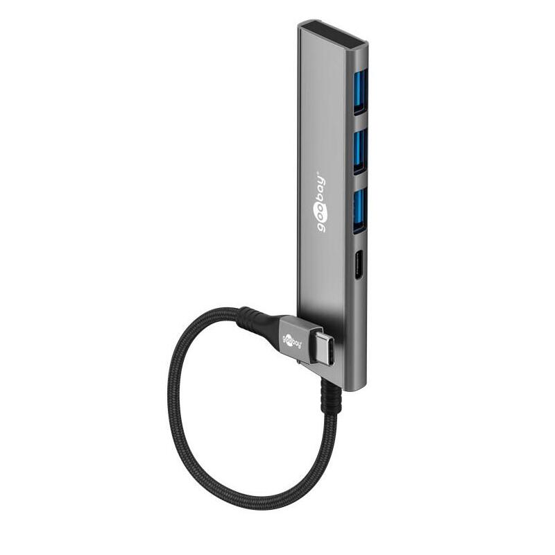 Goobay 76562 Slim 4-Port Usb-Hub, Usb-C Auf Usb-C Usb-A, 5 Gbit S, Grey