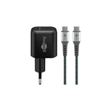 Goobay Juego De Carga Usb-C, Pd, 65 W, Cable Textil Usb-C, Cargador Negro, 1x Usb-C Pd, Gan, Cable De 1 Metro 74774