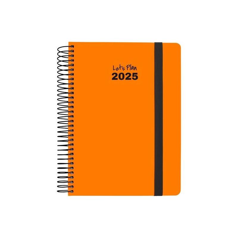 Grafoplas Agenda Anual Serie Neón Espiral 15x21cm D/P Cierre C/Goma Naranja 2025