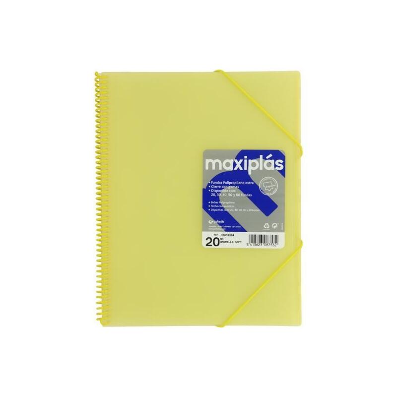 Grafoplás Carpeta Con Fundas Maxiplás Espiral A4 20 Fundas C/Sobre Pp Rígido Translúcido Amarillo Soft