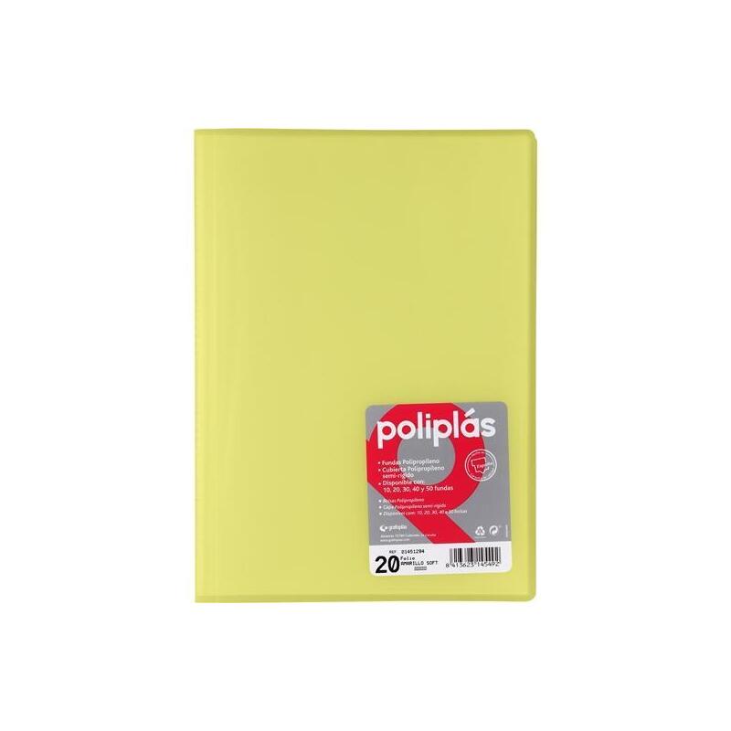 Grafoplás Carpeta Con Fundas Poliplás Soldadas Folio 20 Fundas Pp Semirígido Translúcido Amarillo Soft