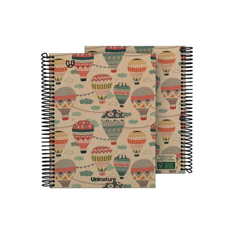 Grafoplás Cuaderno Espiral A5 80h 4x4 90gr Kraft Y Cartón Reciclado Uninature Capadocia