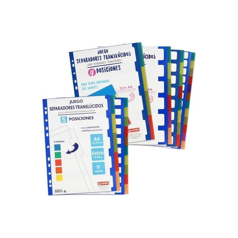 Grafoplas Separadores Multitaladro 11 Pp 0,5 Translúcido Extra 12 Posiciones A4 Surtidos