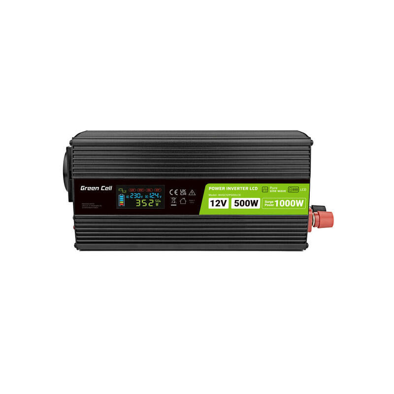 Green Cell Power Inverter 12v-230v 500w 1000w With Lcd Display - Pure Sine Wave