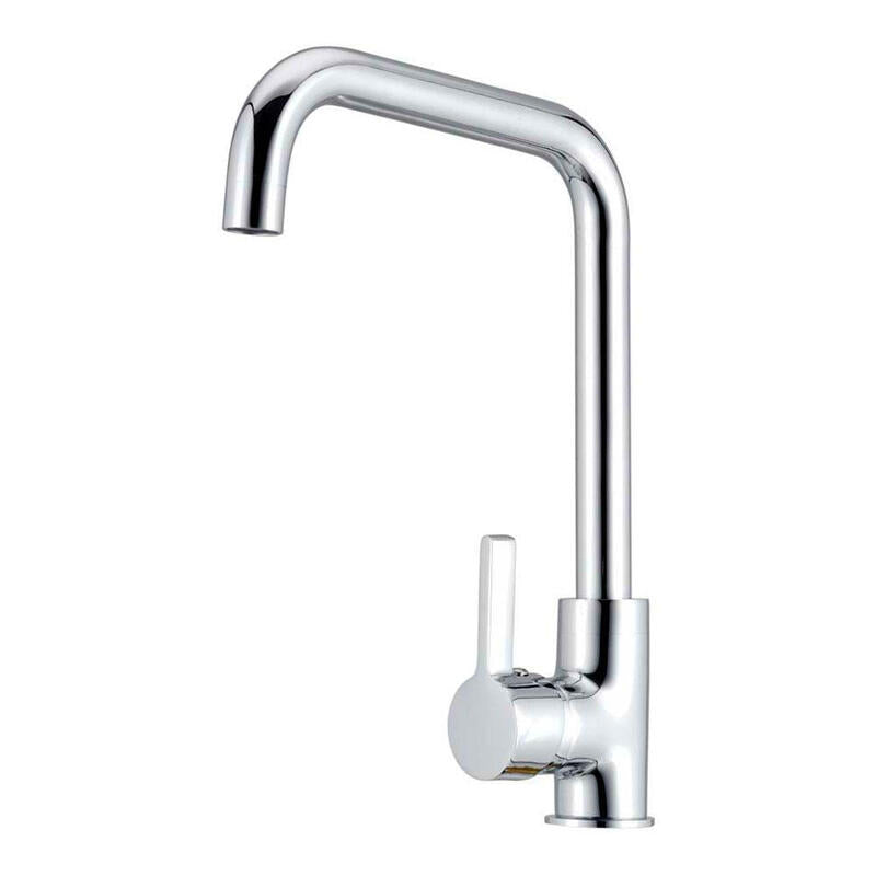 Grifo Monomando De Cocina Caño Alto Plateado Brillo Serie Zeta