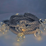 Guirnalda A Pilas Fija 10 Bombillas Con 3 Leds Cada Bombilla. Cuerda De Yute Luz Blanco Calido 3,15m