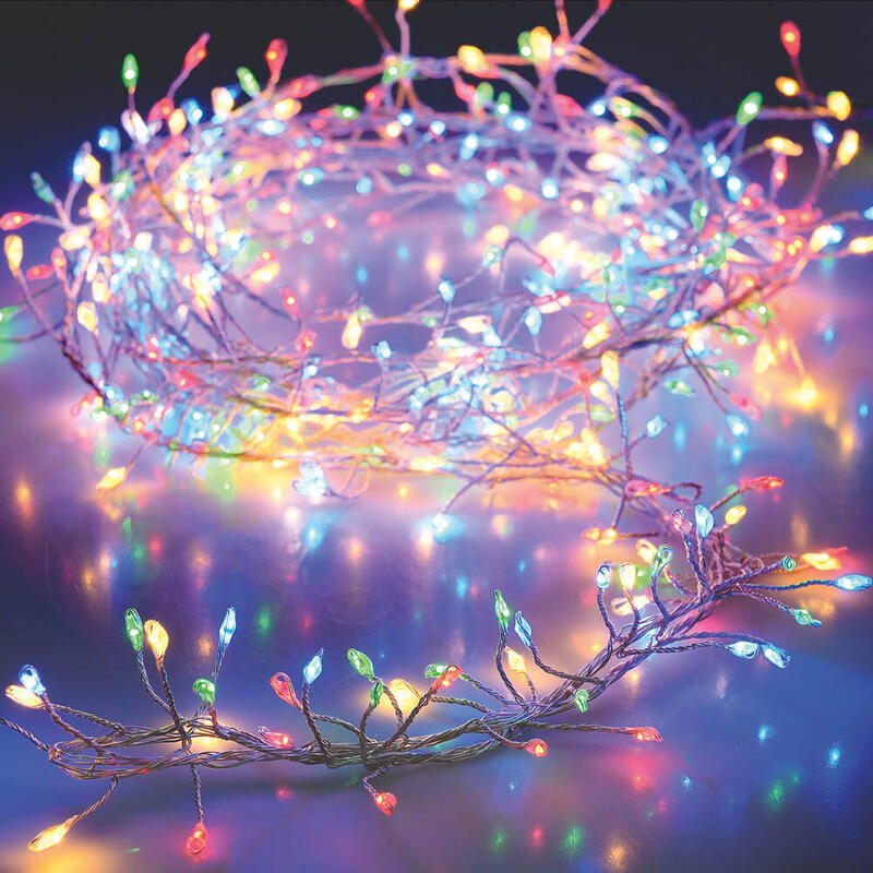 Guirnalda A Pilas Fija 100 Leds Cable Color Plata Luz Multicolor 1m