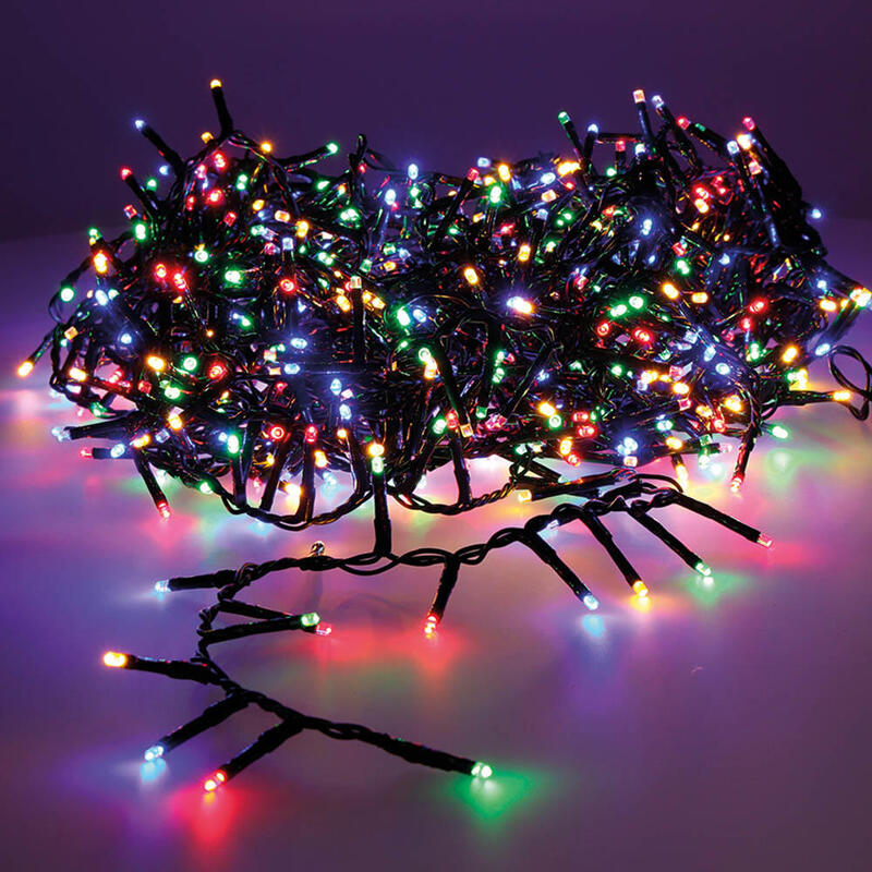 Guirnalda Led Compact Parpadeante Blanco Calido-Multicolor 25,5m 1000 Leds Cable Verde