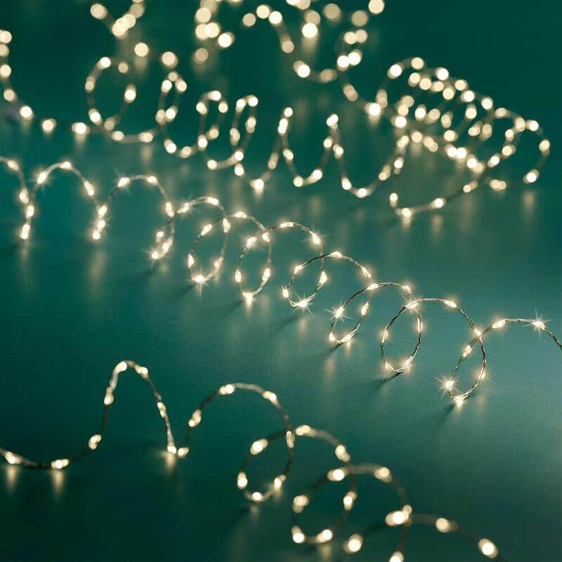 Guirnalda Micro Led Parpadeante 378 Leds Luz Cálida Cable Alambre Plateado Exterior 6 M