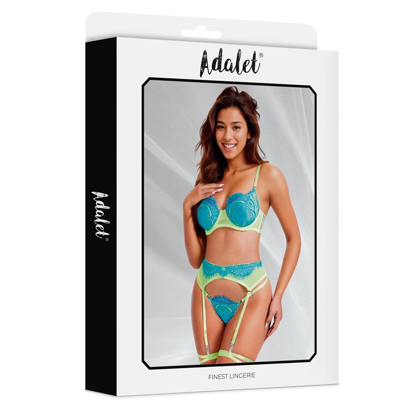 Harlow Set Sujetador, Tanga, Liguero Y Liga Amarillo Y Azul Talla (Interno):S/M