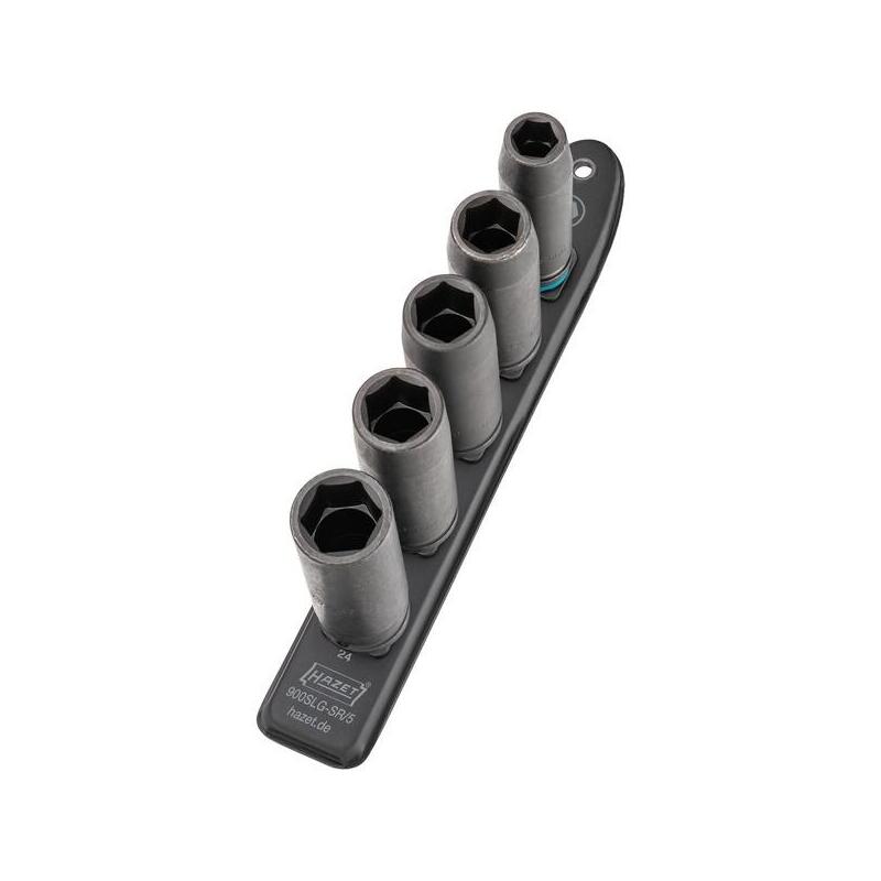 Hazet Smartrail 1/2" Juego De Vasos Para Destornillador Mecánico De Impacto Hexagonal, 5 Piezas, Llave De Tubo Negra, Sw 13 - Sw 24, Larga