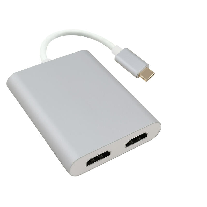 Helos Splitter, Usb 3.1 Tipo-C St./2x Hdmi Hembra, Premium 4k, Plata