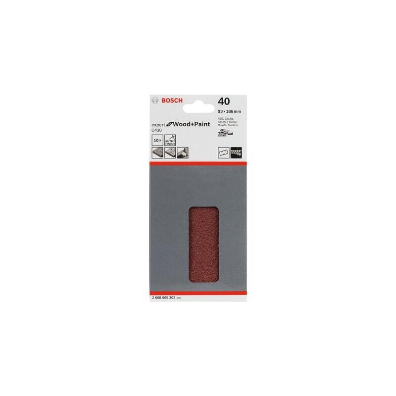 Hoja De Lija Bosch Professional C430 Expert Para Madera Y Pintura, 93x186mm, K40 10 Piezas, Para Lijadoras Orbitales 2608605302