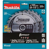 Hoja De Sierra Circular Makita Effiut B-62985-2, Ø 165 Mm, 25z 2 Piezas, Diámetro 20 Mm, Para Sierras Inalámbricas B-62985-2