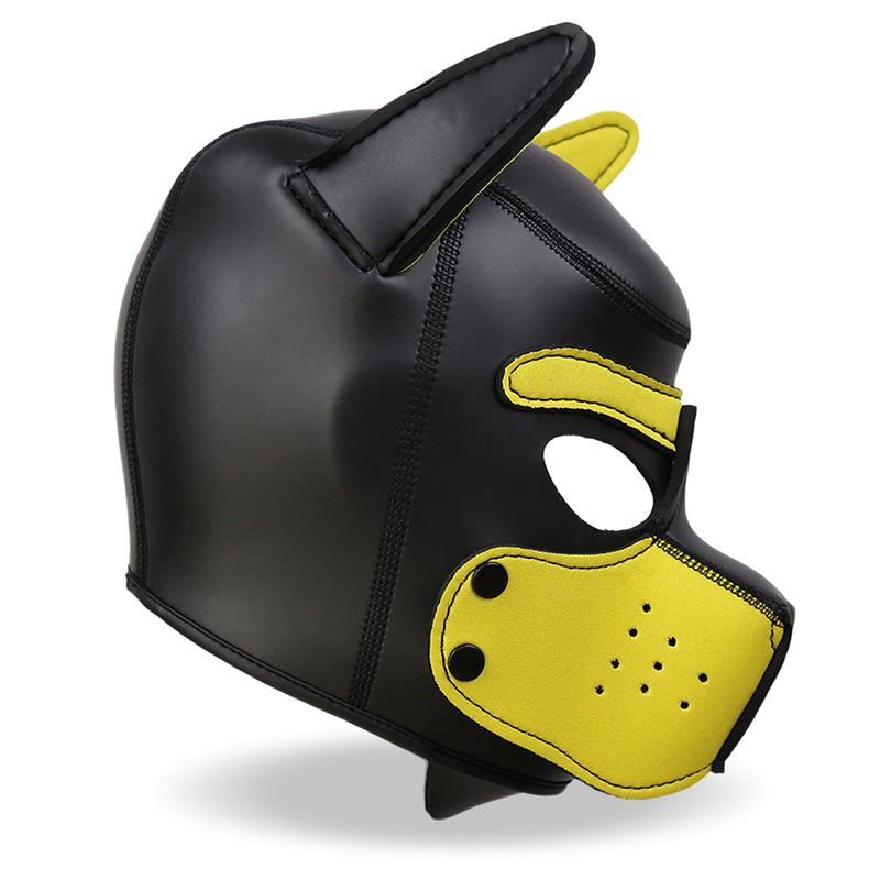 Máscara De Perro De Neopreno Con Hocico Extraíble Negro Y Amarillo Talla L