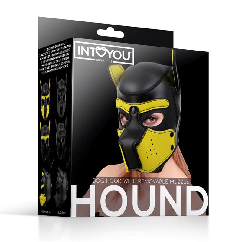 Máscara De Perro De Neopreno Con Hocico Extraíble Negro Y Amarillo Talla L