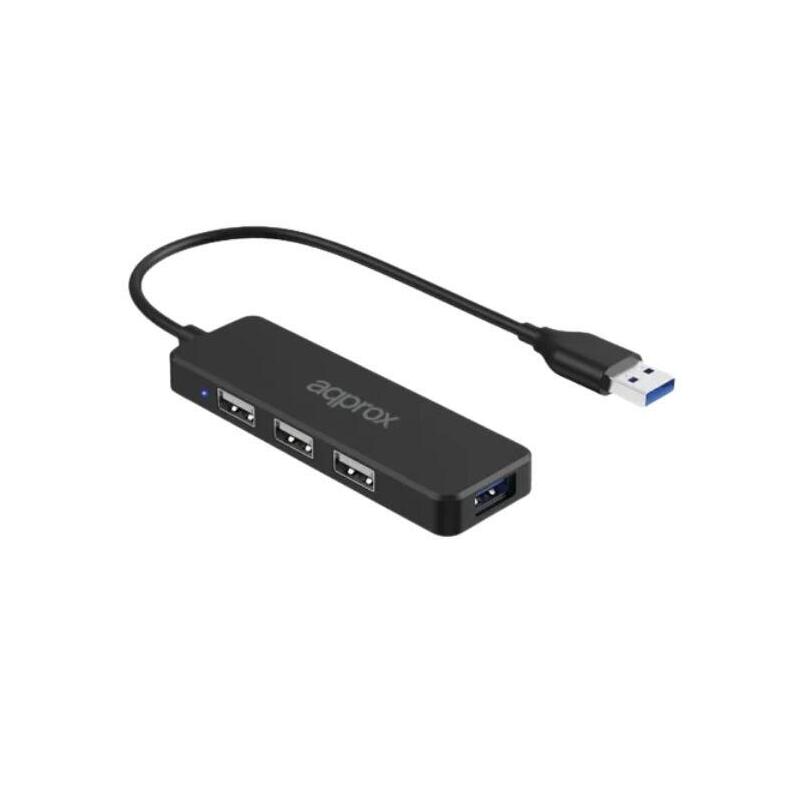 Hub 3 Puertos Usb 2.0 + 1 Puerto Usb 3.0 Negro Approx 3xusb2.0, 1xusb3.0/ Usb-A