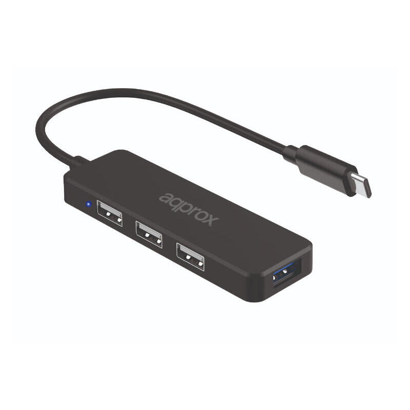 Hub 3 Puertos Usb 2.0 + 1 Puerto Usb 3.0 Type C Negro Approx 30cm/ Usb-C/ 3xusb2.0, 1xusb3.0