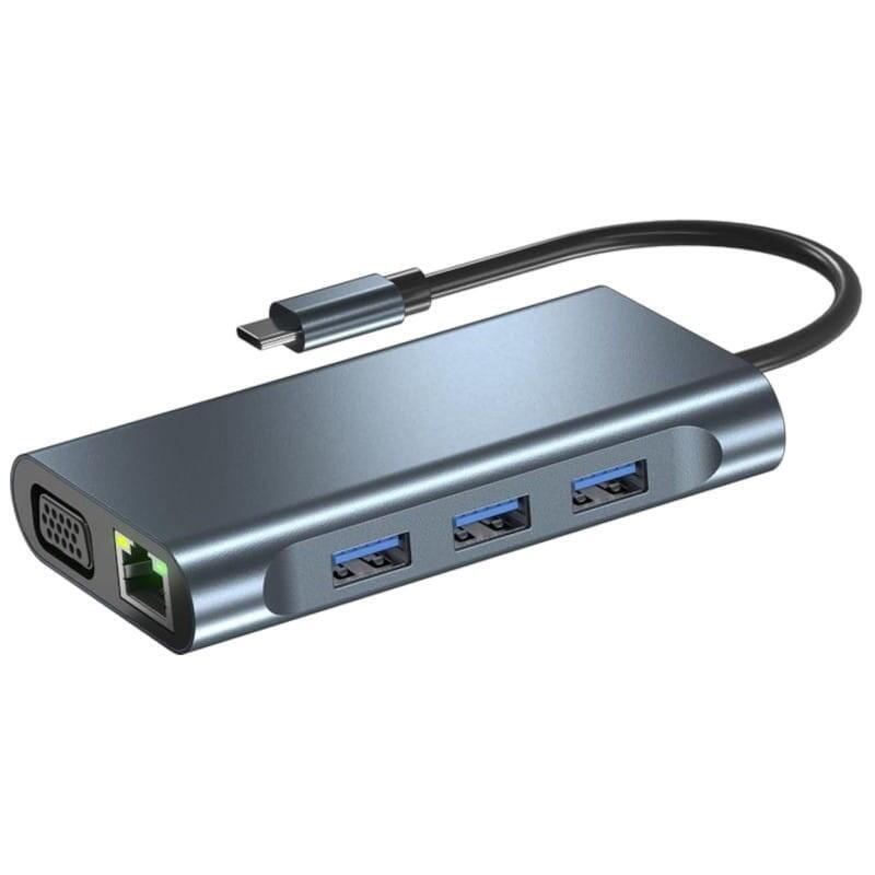 Hub Byl-2311 8 En 1 Usb Tipo-C A Usb3.2/Usb Tipo C/ Hdmi/Vga/Rj45 Negro