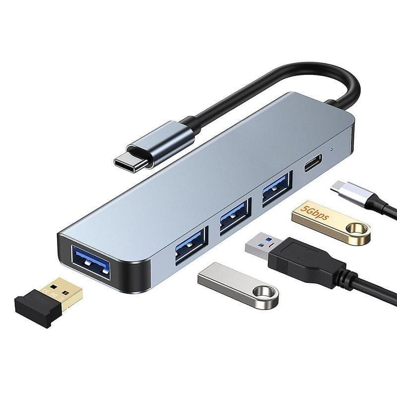 Hub Usb 2301t 5 En 1 Usb Tipo C+Usb 3.0 Plata