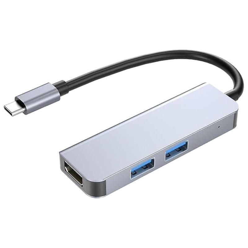 Hub Usb Byl-2011 4 En 1 Usb Tipo-C/Hdmi+Usb 3.0+Usb Tipo C Gris