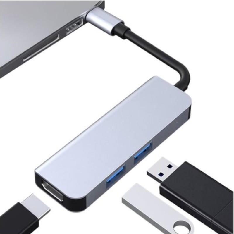 Hub Usb Byl-2011 4 En 1 Usb Tipo-C/Hdmi+Usb 3.0+Usb Tipo C Gris