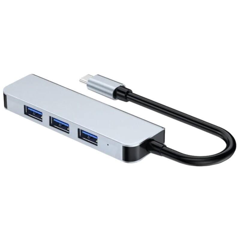 Hub Usb Byl-2013t 4 En 1 Usb Tipo C/Usb 3.0+Usb 2.0 Gris
