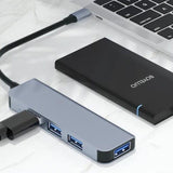 Hub Usb Byl-2013t 4 En 1 Usb Tipo C/Usb 3.0+Usb 2.0 Gris