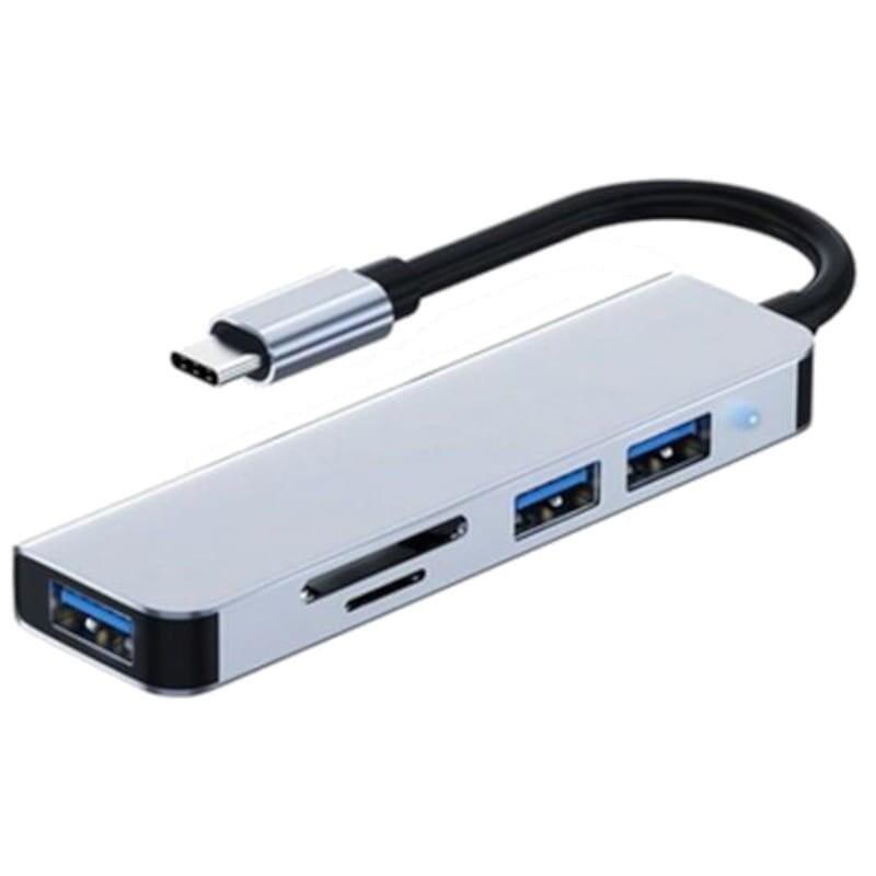 Hub Usb Byl-2103t 5 En 1 Usb-C/Usb 3.0+2.0+Microsd+Sd Plata
