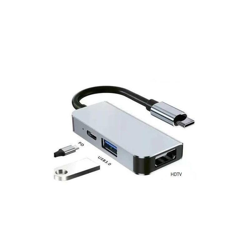 Hub Usb Byl 2122  3 En 1 Usb Tipo C/Hdmi+Usb 3.0 +Usb Tipo C Plata