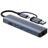 Hub Usb Byl-2208 5 En 2 Usb 3.0+Tipo-C/Rj45 (Gigabit)+Usb 3.0+2.0 Gris