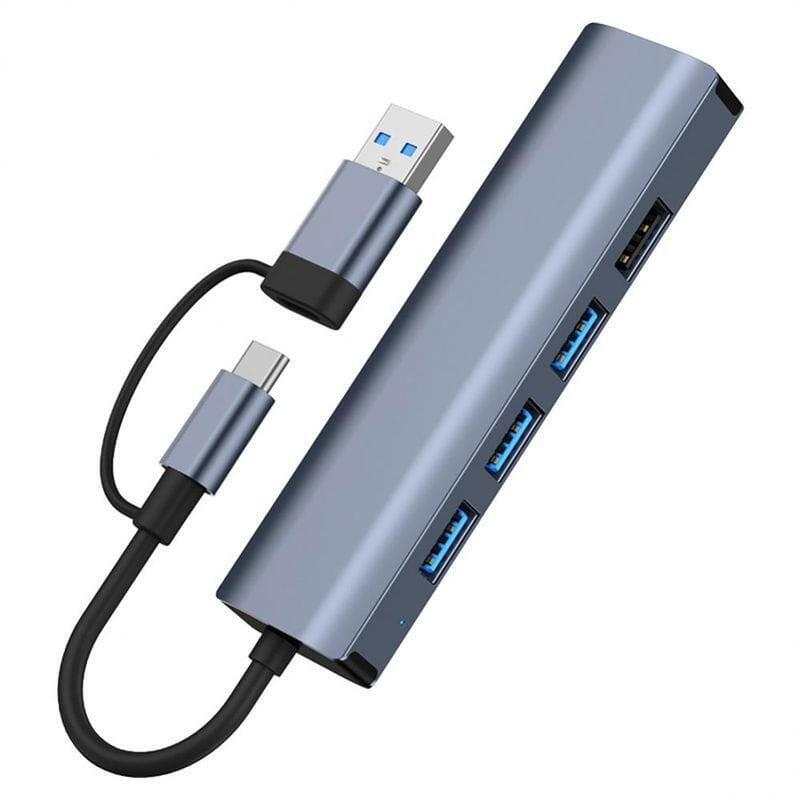 Hub Usb Byl-2208 5 En 2 Usb 3.0+Tipo-C/Rj45 (Gigabit)+Usb 3.0+2.0 Gris