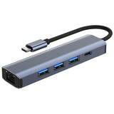 Hub Usb Byl-2302 5 En 1 Usb Tipo-C/Usb 3.0+Tipo C 100w+Rj45 Gris