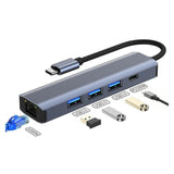 Hub Usb Byl-2302 5 En 1 Usb Tipo-C/Usb 3.0+Tipo C 100w+Rj45 Gris