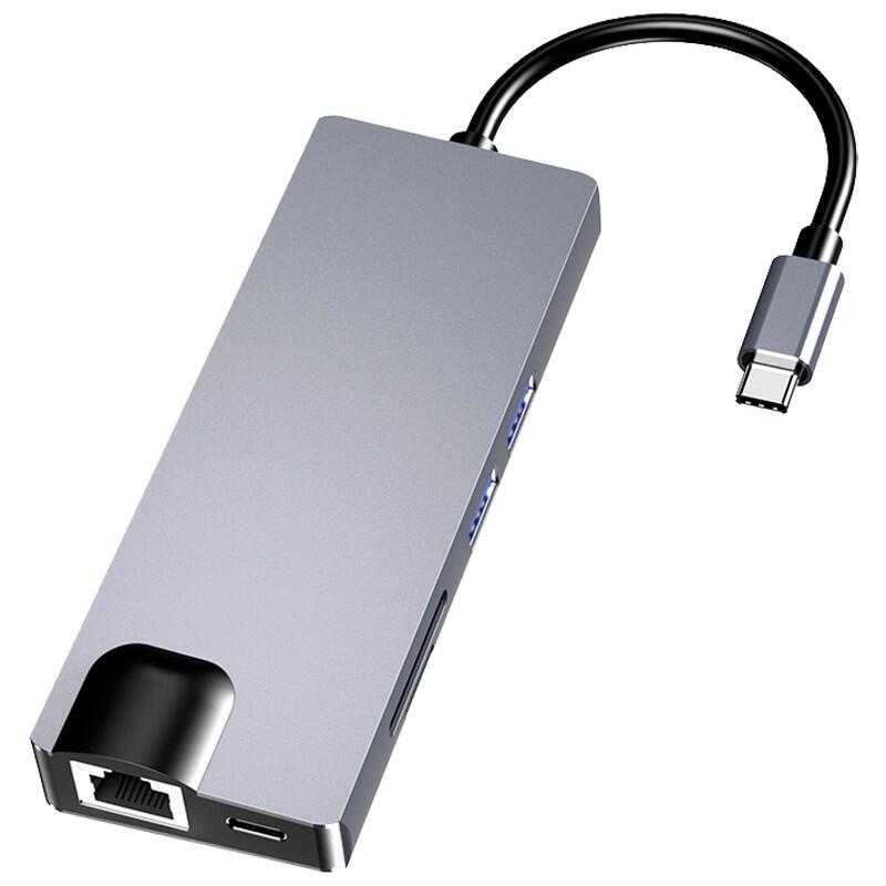 Hub Usb-C 8 En 1 Con Hdmi + Vga + 2x Usb 3.0 + Usb-C Pd + Sd/Tf + Rj45 1000 Mbps