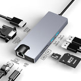 Hub Usb-C 8 En 1 Con Hdmi + Vga + 2x Usb 3.0 + Usb-C Pd + Sd/Tf + Rj45 1000 Mbps