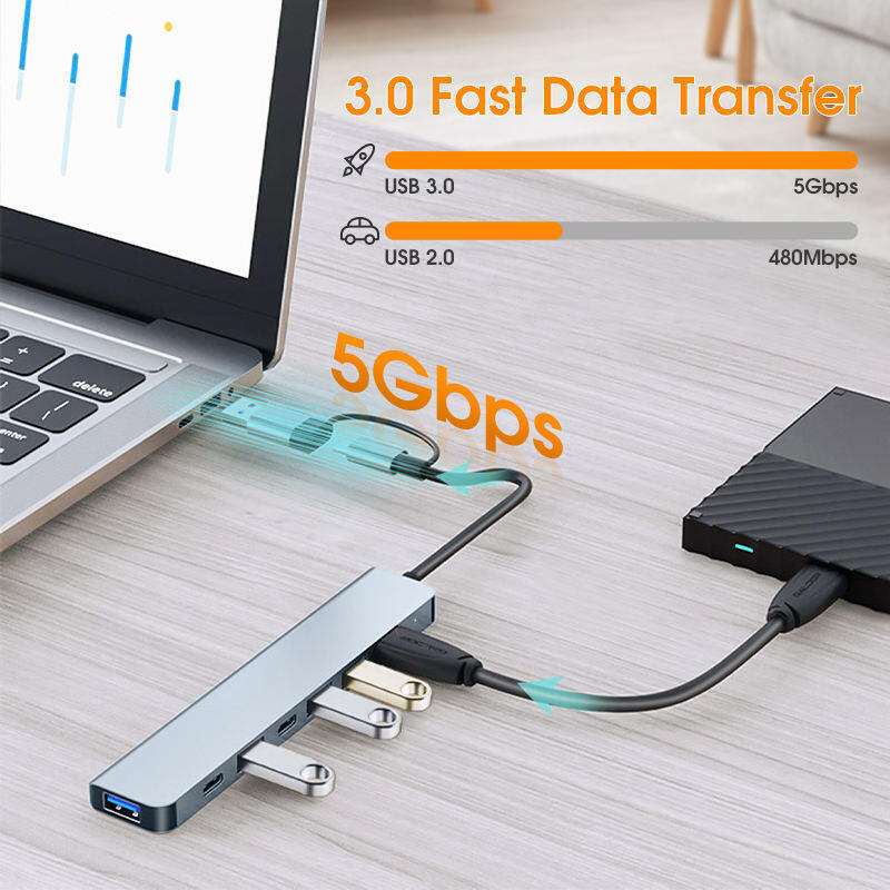 Hub Usb-C Multipuerto 7 En 1 Con 5 X Usb 3,0/2.0 , 2 X Usbc Pd 60w