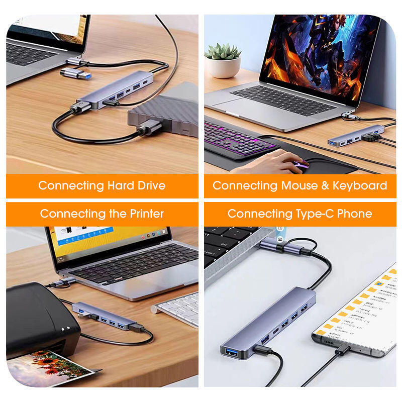 Hub Usb-C Multipuerto 7 En 1 Con 5 X Usb 3,0/2.0 , 2 X Usbc Pd 60w