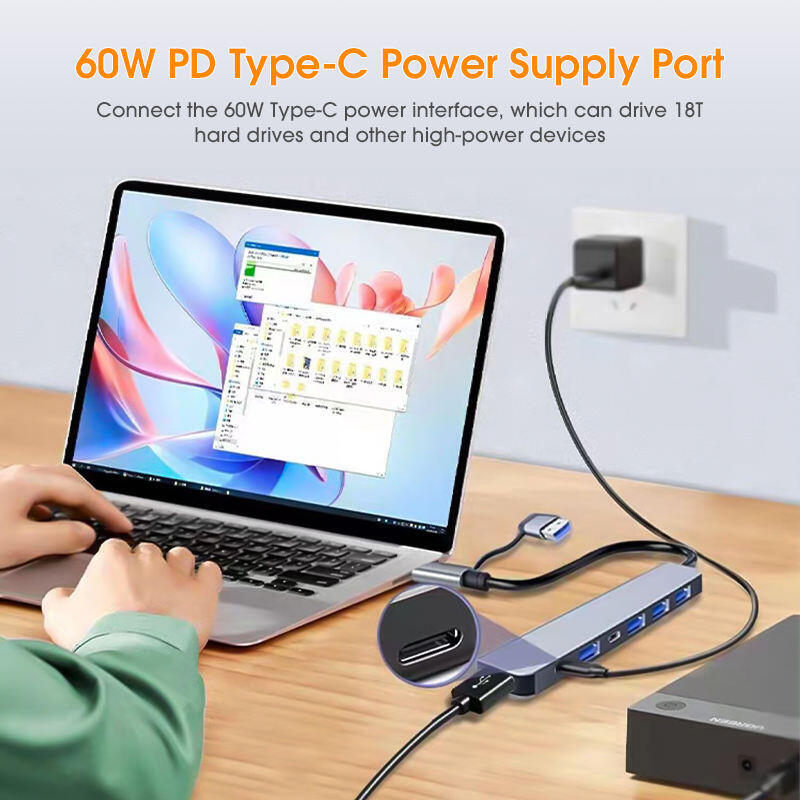 Hub Usb-C Multipuerto 7 En 1 Con 5 X Usb 3,0/2.0 , 2 X Usbc Pd 60w