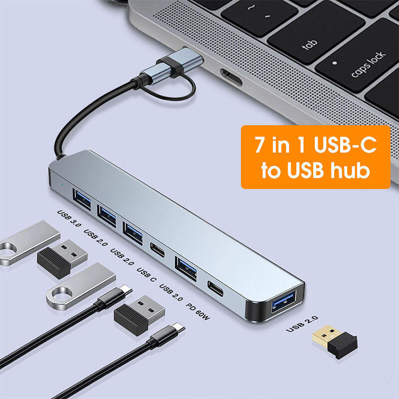 Hub Usb-C Multipuerto 7 En 1 Con 5 X Usb 3,0/2.0 , 2 X Usbc Pd 60w