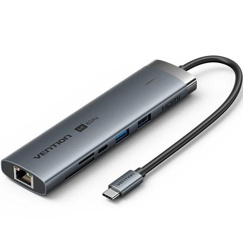 Hub Usb Tipo-C 3.2 Vention Tgvhb 2xusb 1xusb Tipo-C Pd 1xusb Tipo-C 1xrj45 1xlector De Tarjetas 1xjack 3.5mm 1xhdmi 15cm